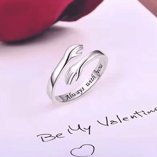 Engraved Silver Hug ring - Silverboxoriginal